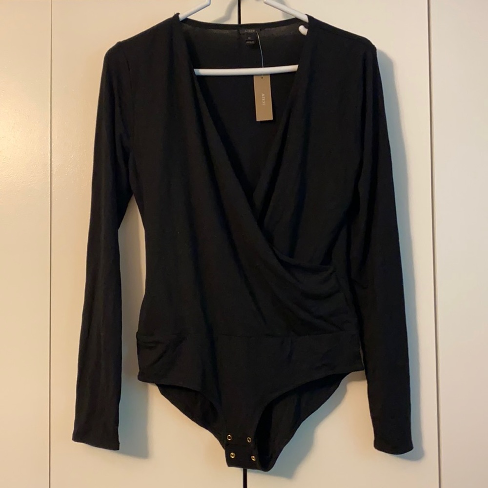 J. Crew Black Long Sleeve Wrap Bodysuit